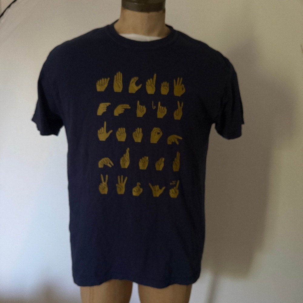 Comfort Colors Mens ASL Alphabet Graphic T-Shirt Navy Blue XL Short Sleeve